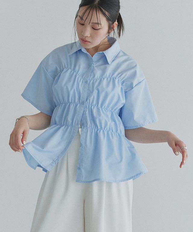 [ECLAM] ウエストシャーリングデザインブラウス