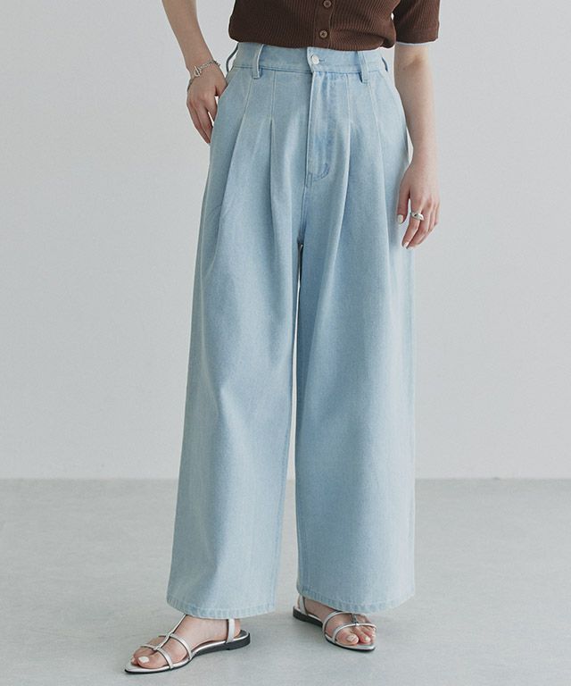 [ECLAM] タックデザインデニムパンツ