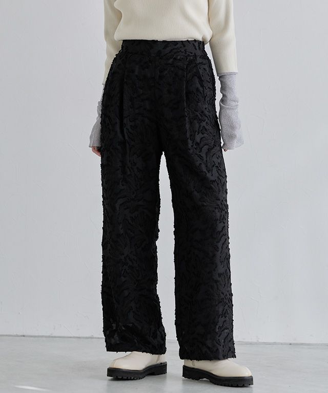 [ECLAM] フリンジジャカードタックパンツ