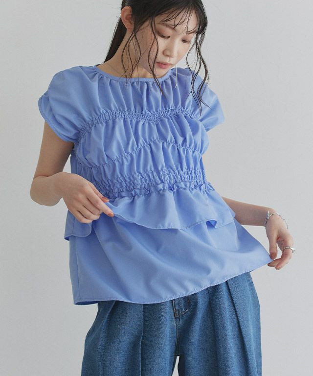 [ECLAM] シャーリングデザインブラウス