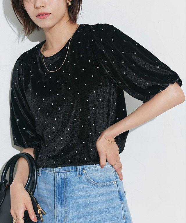 ラメドットベロアトップス