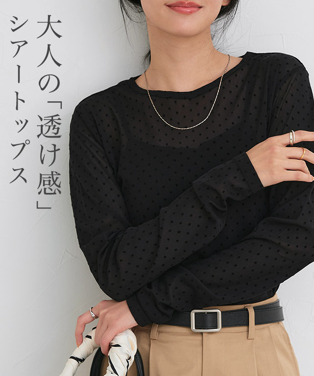 ネックと柄が選べるロングスリーブシアーカットソー【Pierrot】