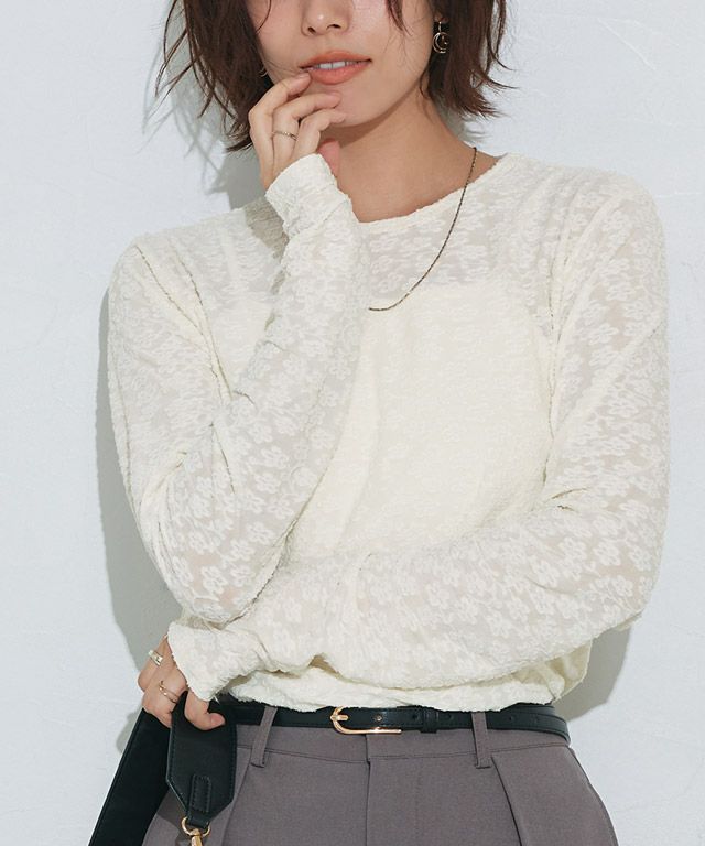 167cm / レース / アイボリー / クルーネック / M