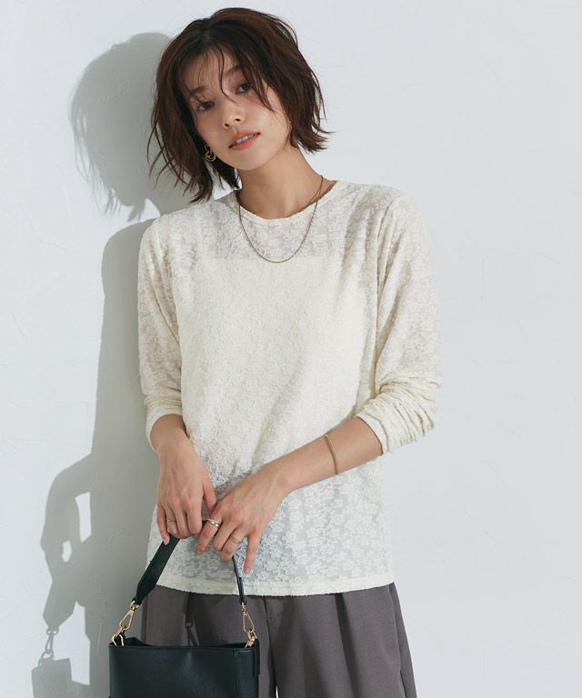 167cm / レース / アイボリー / クルーネック / M