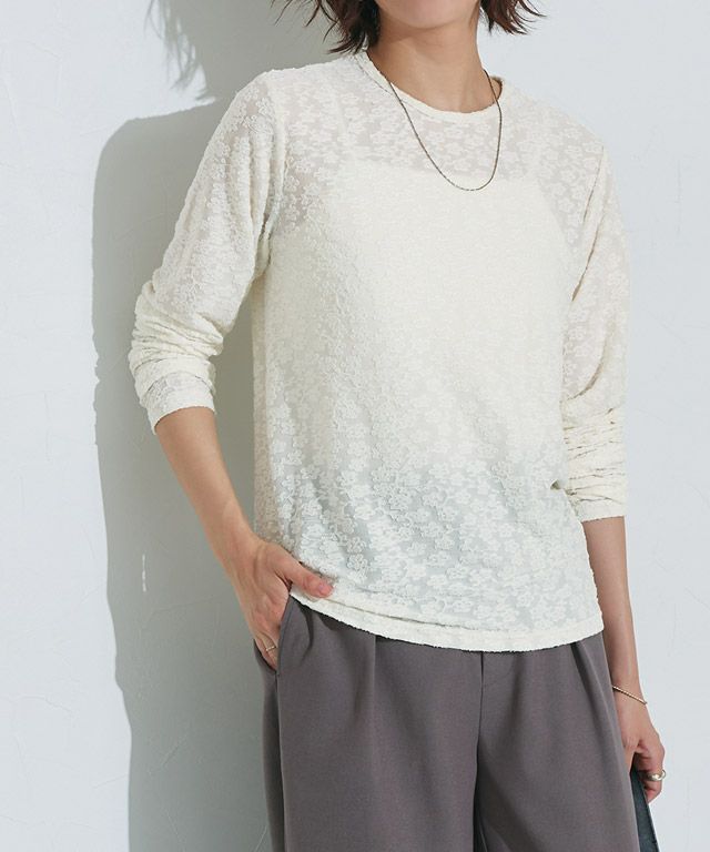 167cm / レース / アイボリー / クルーネック / M