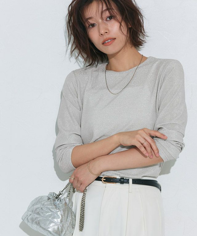 167cm / ラメ / シルバー / クルーネック / M