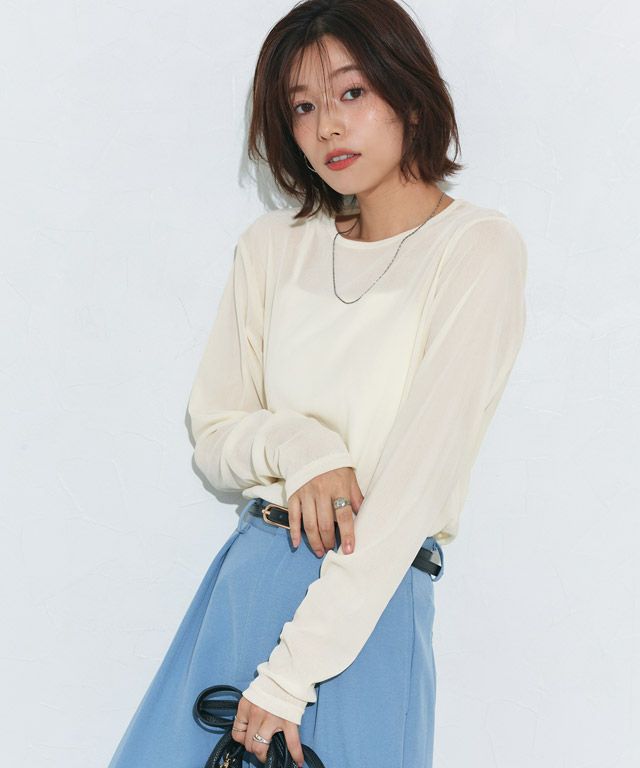 167cm / ベロア / アイボリー / クルーネック / M