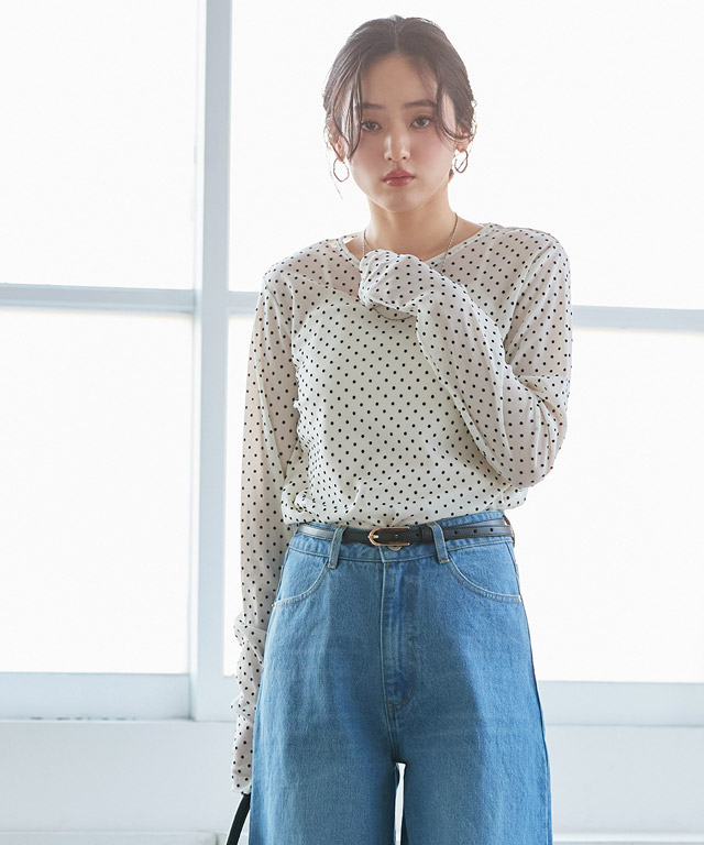 167cm / ベロア / アイボリー / クルーネック / M