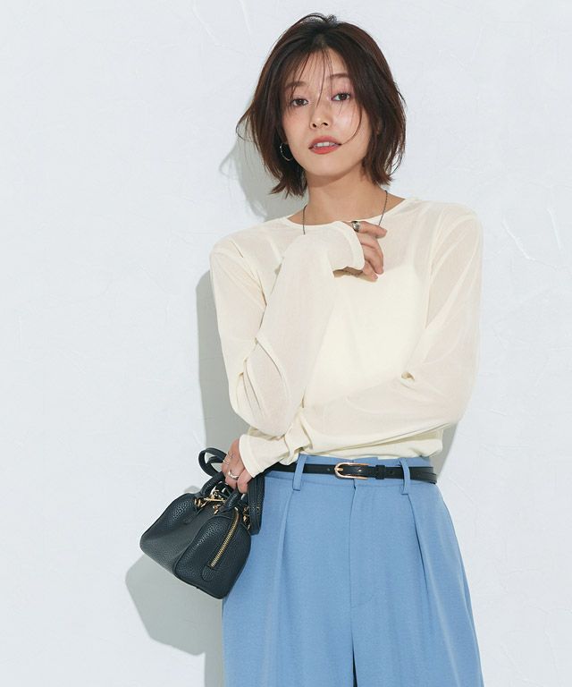 167cm / ベロア / アイボリー / クルーネック / M