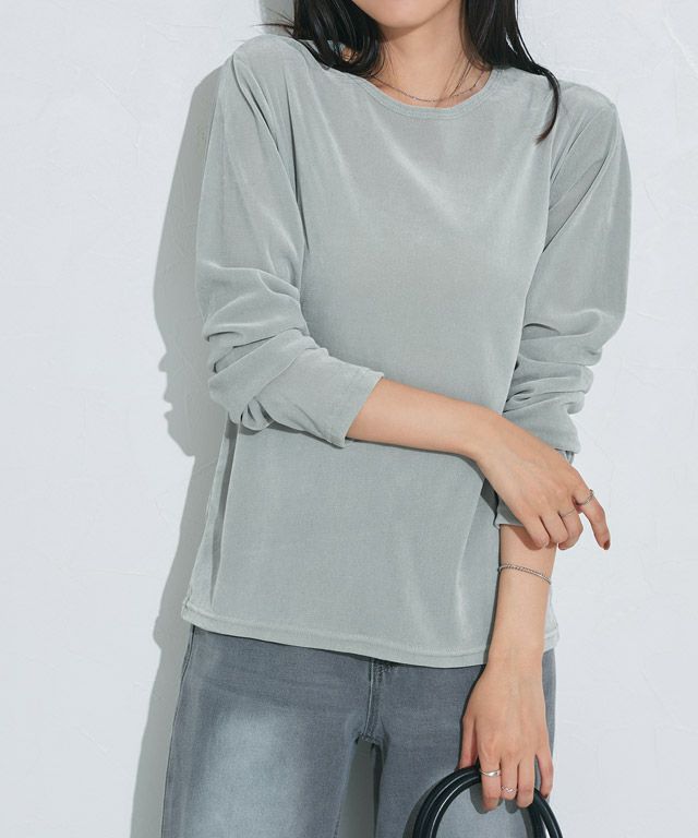 162cm / ベロア / スモークブルー / クルーネック / M