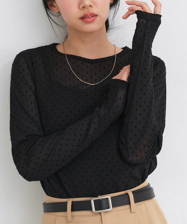 162cm / ベロア / スモークブルー / クルーネック / M