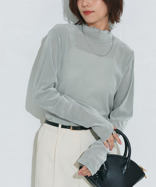 167cm / ベロア / スモークブルー / ハイネック / M