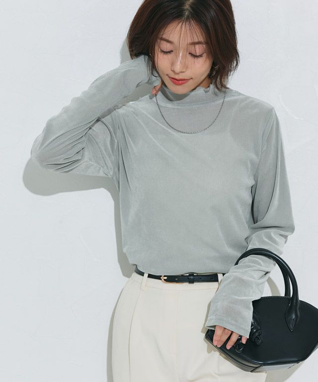 167cm / ベロア / スモークブルー / ハイネック / M