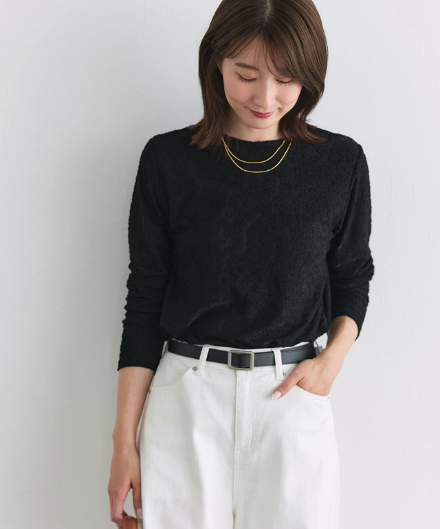 162cm / ベロア / アイボリー / ハイネック / M