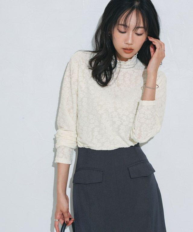 162cm / レース / アイボリー / ハイネック / M