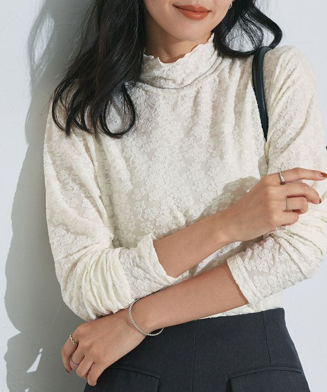 162cm / レース / アイボリー / ハイネック / M