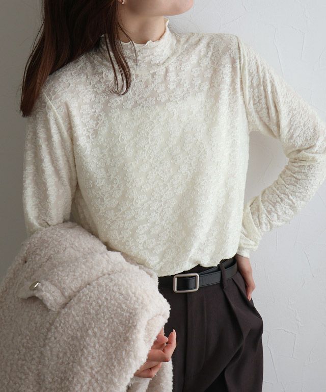 163cm / レース / アイボリー / ハイネック / M