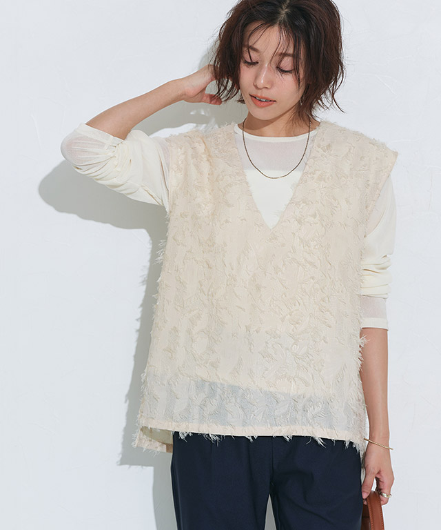 ジャカードVネックベスト