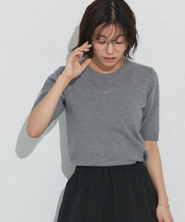 プレミアムカシミヤタッチ半袖ニット【Pierrot】◇送料無料 | 【公式