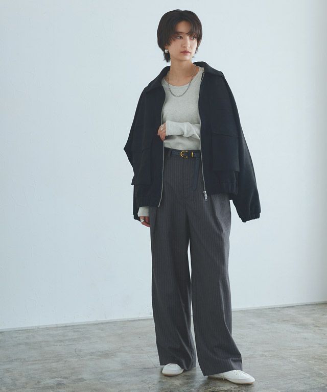 166cm / ストライプ杢チャコール / M