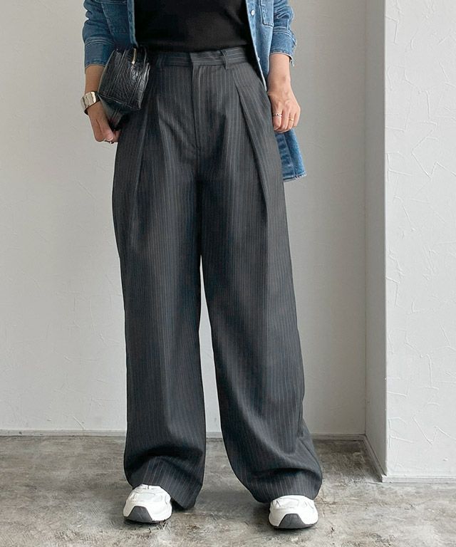 160cm / ストライプ杢チャコール / M