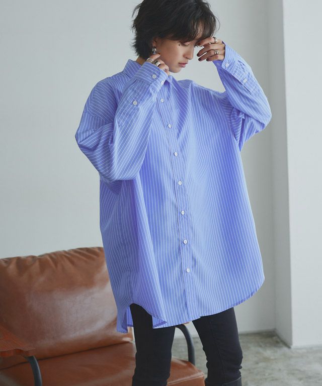 166cm / ブルー×オフホワイト / ロング丈 / M