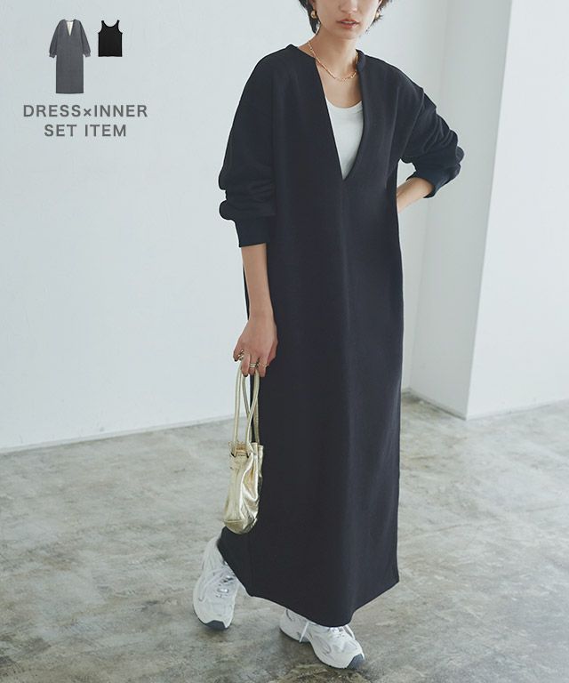 [RASW]インナーセットキーネックスウェットワンピース