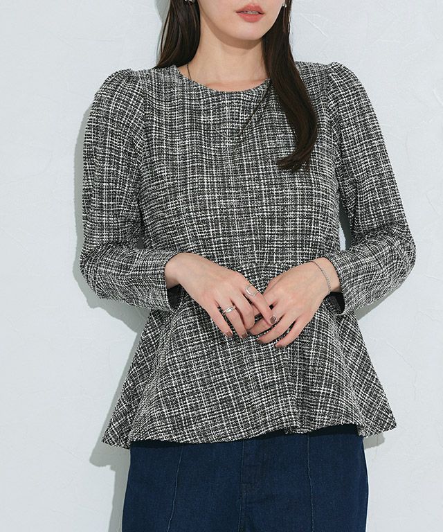 ツイードペプラムカットソー