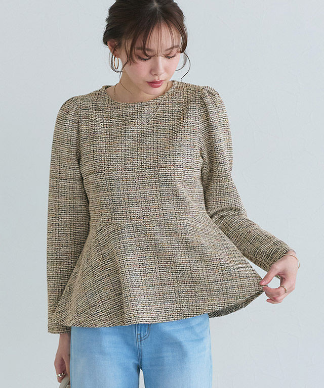 ツイードペプラムカットソー