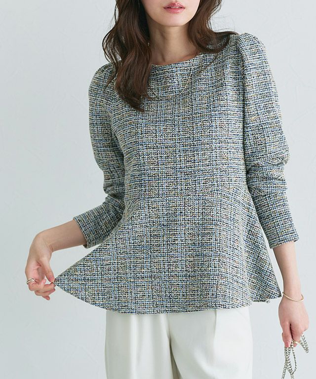 ツイードペプラムカットソー