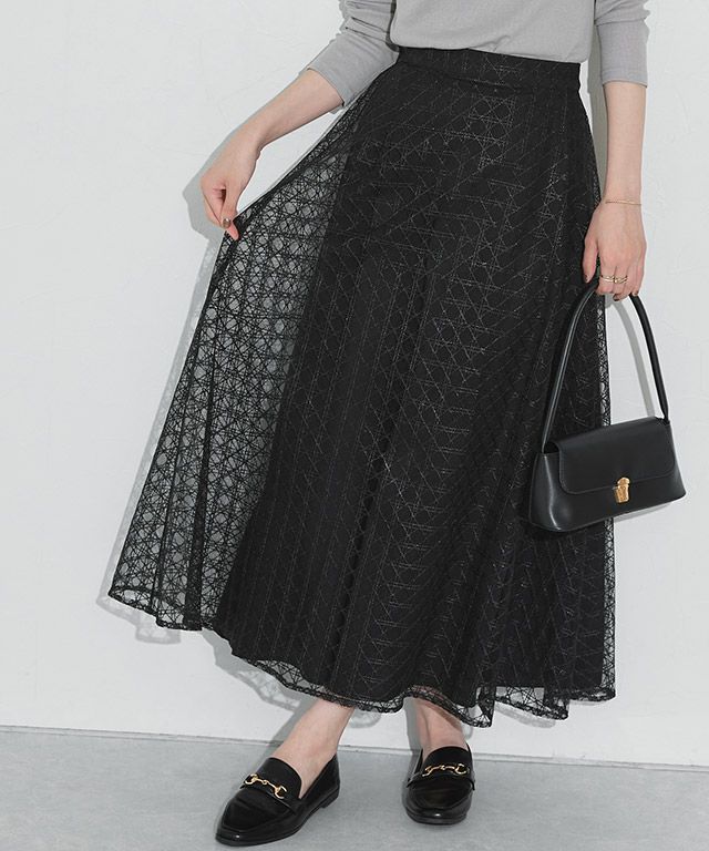 シアーチェックフレアスカート