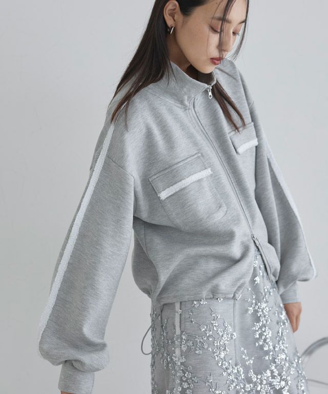  [ECLAM] フリンジラインポンチZIPプルオーバー