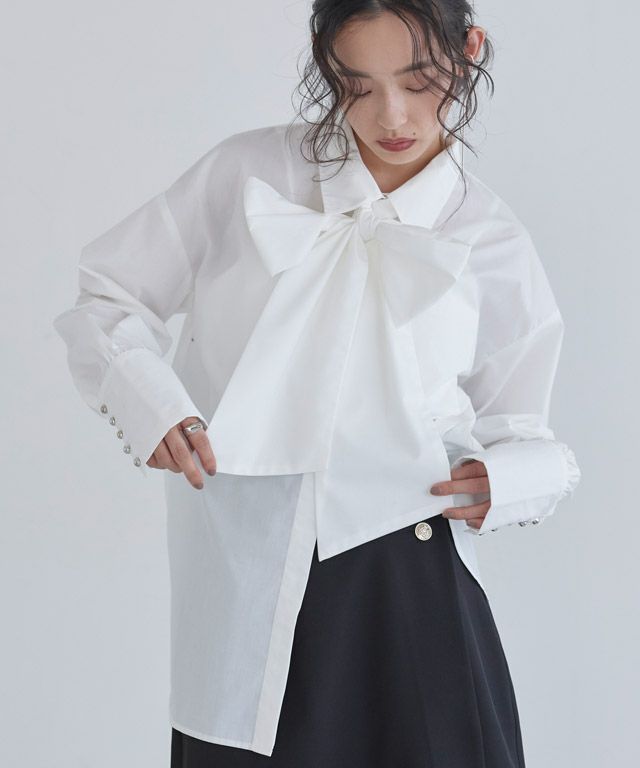 [ECLAM] ロングカフスボウタイシャツ