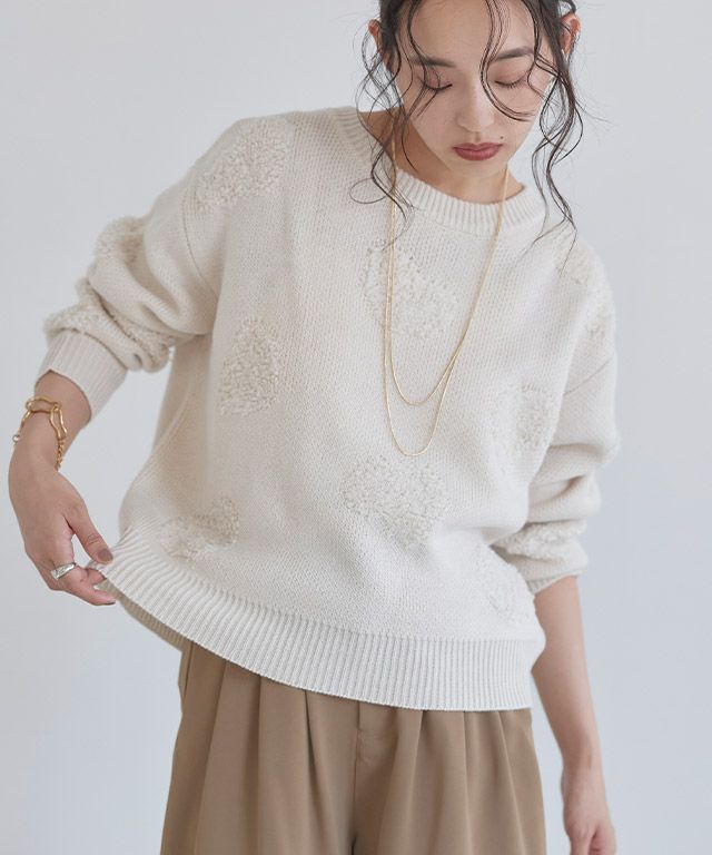 [ECLAM] ハートデザインジャカードニット