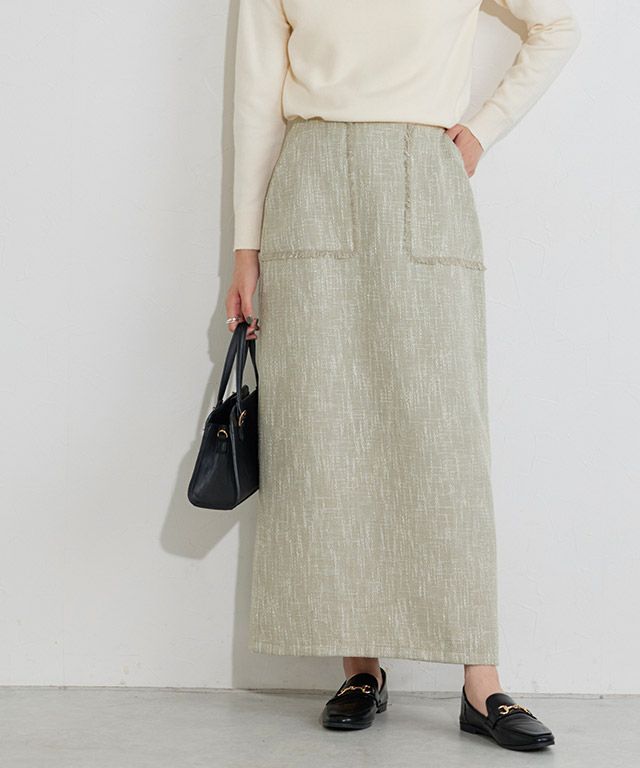 フリンジポケットIラインツイードスカート【Pierrot】