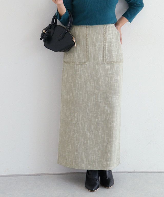 フリンジポケットIラインツイードスカート【Pierrot】