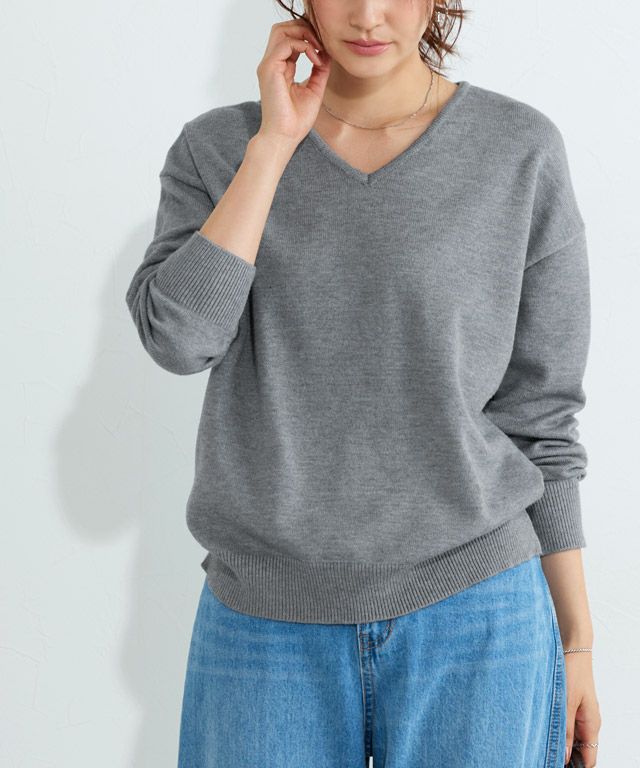 166cm / 杢チャコール / Vネック / M