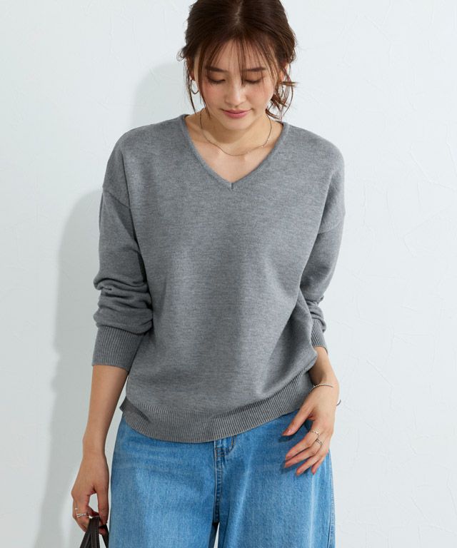 166cm / 杢チャコール / Vネック / M