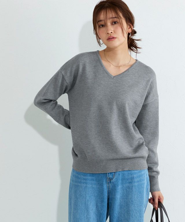 166cm / 杢チャコール / Vネック / M