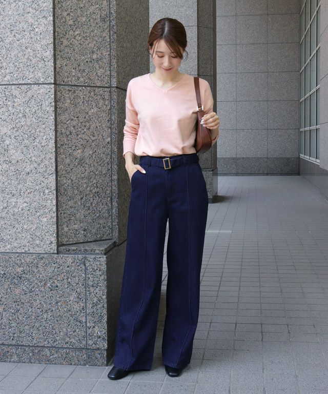163cm / パウダーピンク / Vネック / M