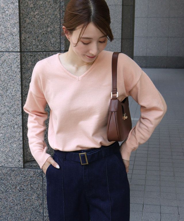 163cm / パウダーピンク / Vネック / M