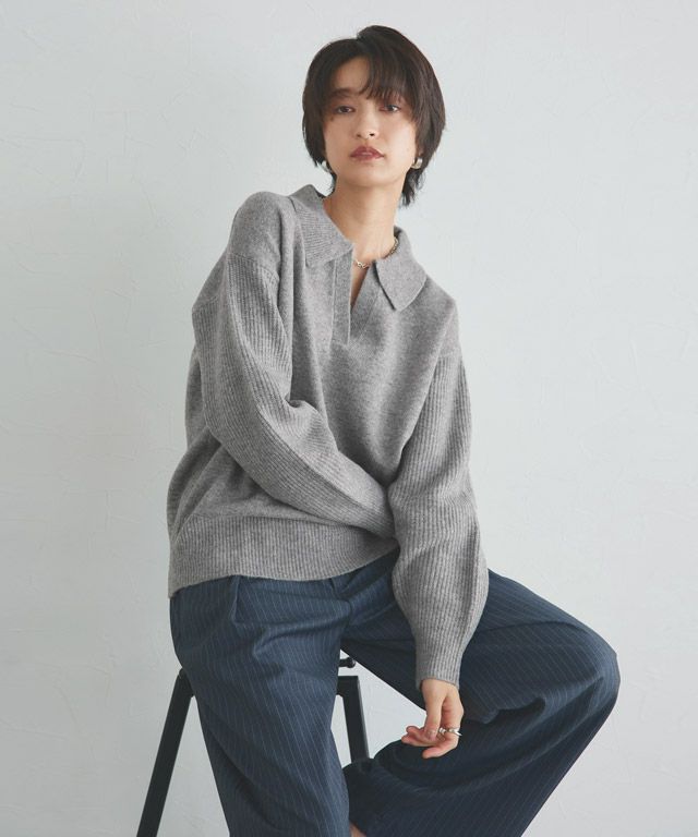 RASW]ウールミックススキッパーポロニット 【KKfashionさん
