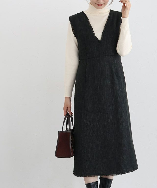 ツイードVネックジャンパースカート