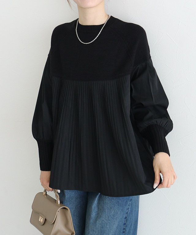  プリーツ切り替えニット