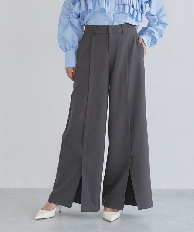  [ECLAM] フロントスリットワイドパンツ