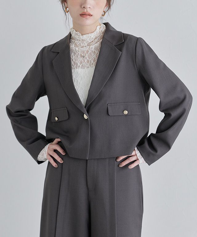 [ECLAM] ゴールドボタンクロップドジャケット