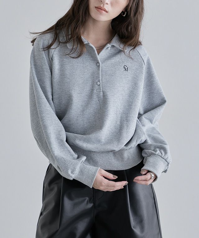 [ECLAM] ラメ入り刺繍ポロスウェット