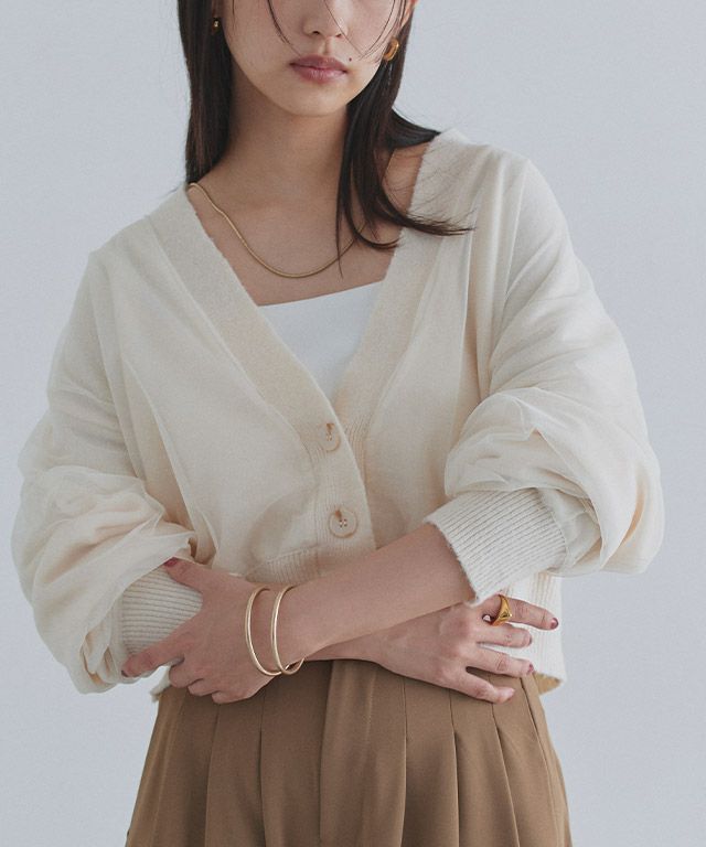 [ECLAM] チュールレイヤードニットカーディガン