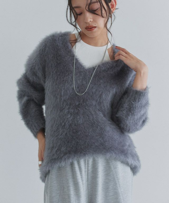 [ECLAM] シャギーＶネックニット