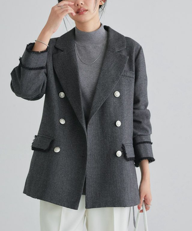 162cm / ヘリンボーン / グレー / M